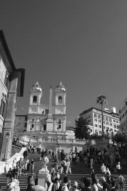 Looking up the Spanish Steps to Trinità dei Monti.